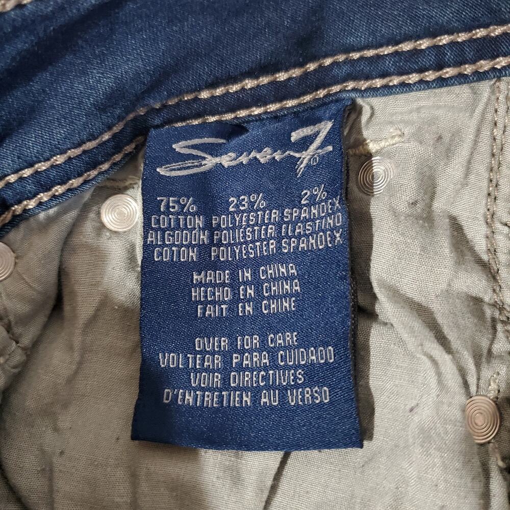 Seven7 Thick Stitch Mid Rise Dark Stone Wash Capris Womens Size 4 Cropped Blue - Picture 9 of 11